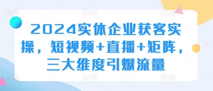 2024实体企业获客实操，短视频+直播+矩阵，三大维度引爆流量-三六网赚