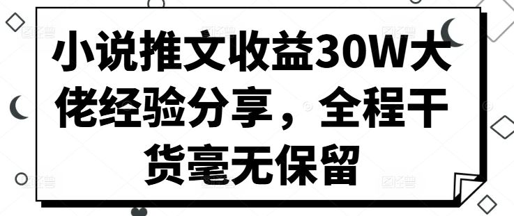 小说推文收益30W大佬经验分享，全程干货毫无保留-三六网赚