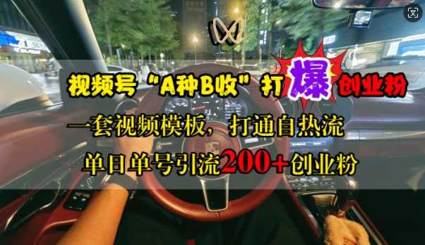 视频号“A种B收”打爆创业粉，一套视频模板打通自热流，单日单号引流200+创业粉-三六网赚