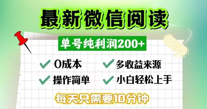 （13108期）微信阅读最新玩法，每天十分钟，单号一天200+，简单0零成本，当日提现-三六网赚