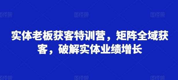 实体老板获客特训营，矩阵全域获客，破解实体业绩增长-三六网赚