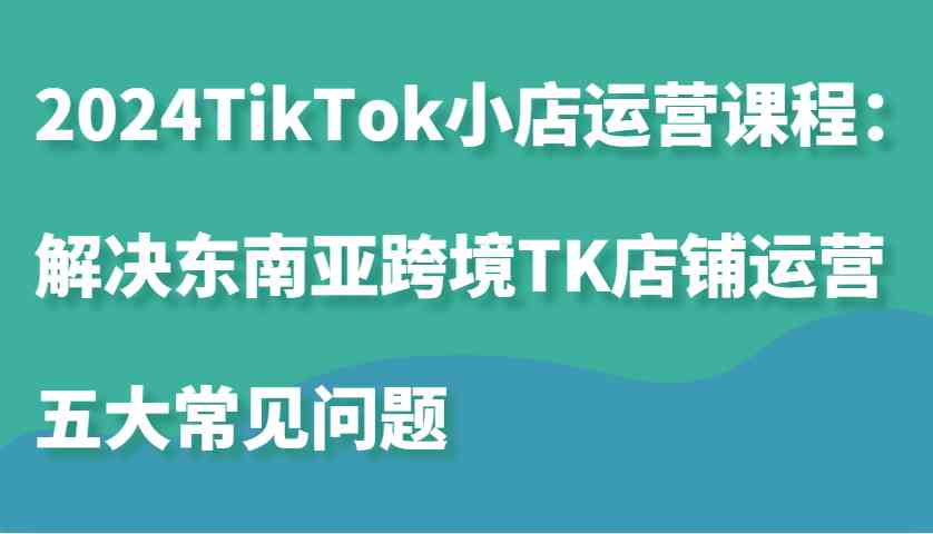 2024TikTok小店运营课程：解决东南亚跨境TK店铺运营五大常见问题-三六网赚