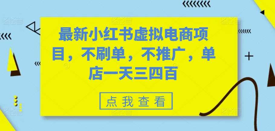 最新小红书虚拟电商项目，不刷单，不推广，单店一天三四百-三六网赚