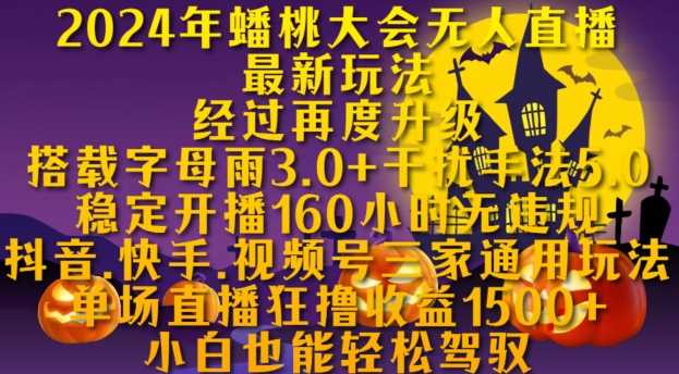 2024年蟠桃大会无人直播最新玩法，稳定开播160小时无违规，抖音、快手、视频号三家通用玩法【揭秘】-三六网赚