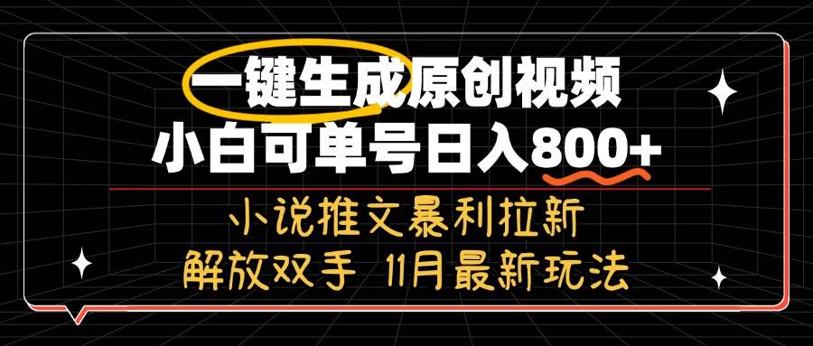 （13215期）11月最新玩法小说推文暴利拉新，一键生成原创视频，小白可单号日入800+…-三六网赚