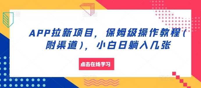 APP拉新项目，保姆级操作教程(附渠道)，小白日躺入几张【揭秘】-三六网赚