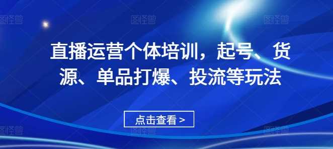 直播运营个体培训，起号、货源、单品打爆、投流等玩法-三六网赚