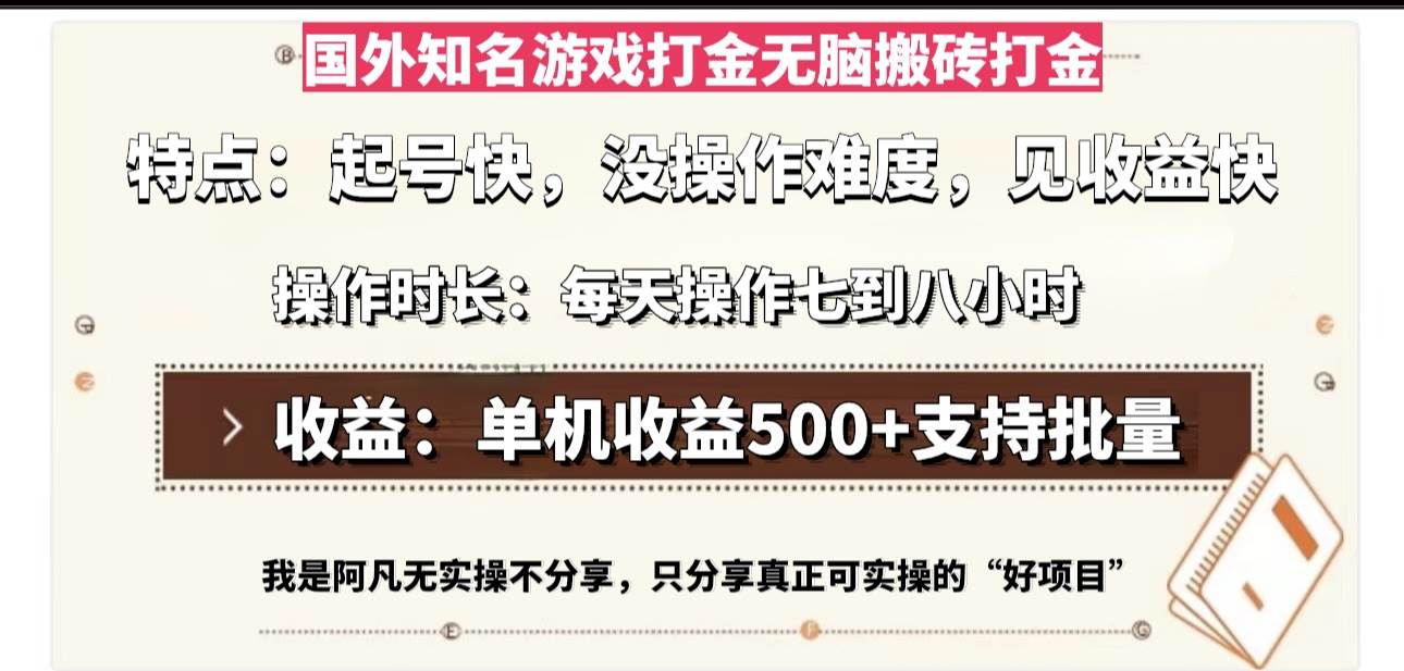 （13307期）国外知名游戏打金无脑搬砖单机收益500，每天操作七到八个小时-三六网赚