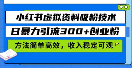 （13345期）小红书虚拟资料吸粉技术，日暴力引流300+创业粉，方法简单高效，收入稳…-三六网赚