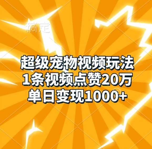 超级宠物视频玩法，1条视频点赞20万，单日变现1k-三六网赚