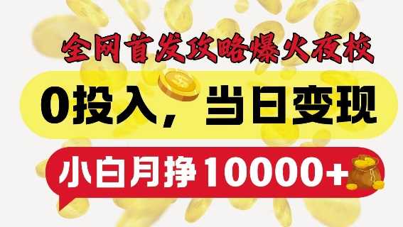 全网首发爆火夜校，0投入，当日变现，小白轻松月入1w+【揭秘】-三六网赚