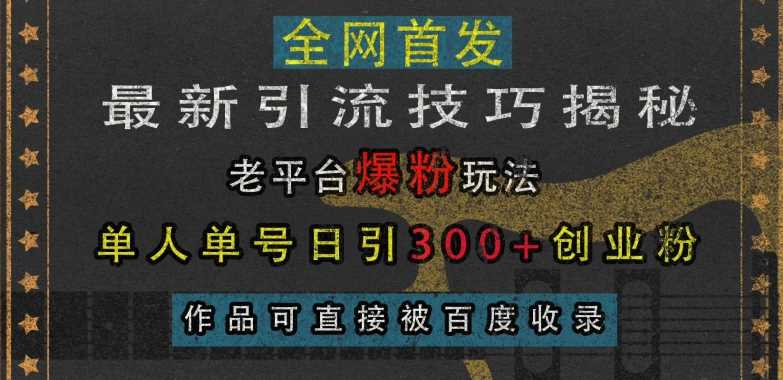 最新引流技巧揭秘，老平台爆粉玩法，单人单号日引300+创业粉，作品可直接被百度收录-三六网赚