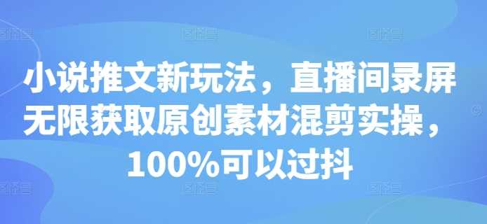 小说推文新玩法，直播间录屏无限获取原创素材混剪实操，100%可以过抖-三六网赚