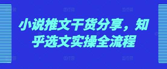 小说推文干货分享，知乎选文实操全流程-三六网赚