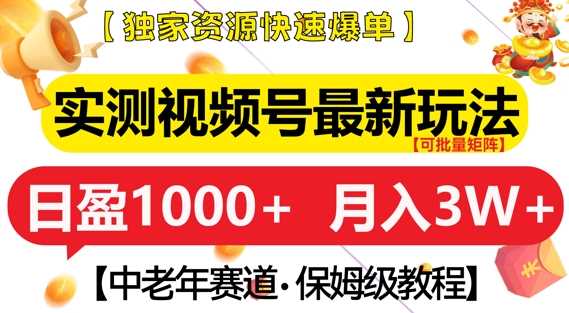 实测视频号最新玩法，中老年赛道，独家资源，月入过W+【揭秘】-三六网赚