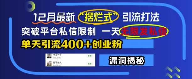 12月最新“摆烂式”引流打法，突破平台私信限制，一天无限发私信，单天引流400+创业粉-三六网赚