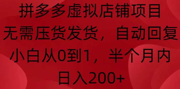 拼多多虚拟店铺项目，无需压货发货，自动回复，小白从0到1，半个月内日入200+【揭秘】-三六网赚