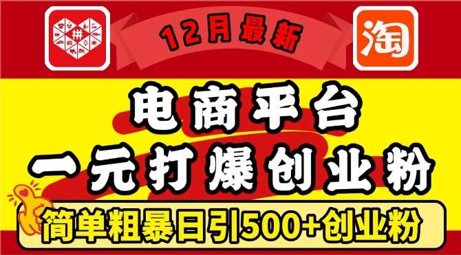 12月最新：电商平台1元打爆创业粉，简单粗暴日引500+精准创业粉，轻松月入过W【揭秘】-三六网赚