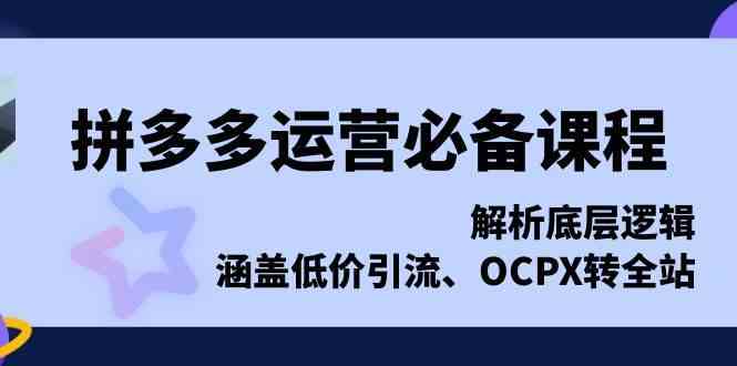 拼多多运营必备课程，解析底层逻辑，涵盖低价引流、OCPX转全站-三六网赚