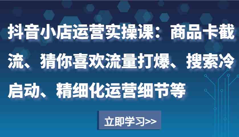 抖音小店运营实操课：商品卡截流、猜你喜欢流量打爆、搜索冷启动、精细化运营细节等-三六网赚