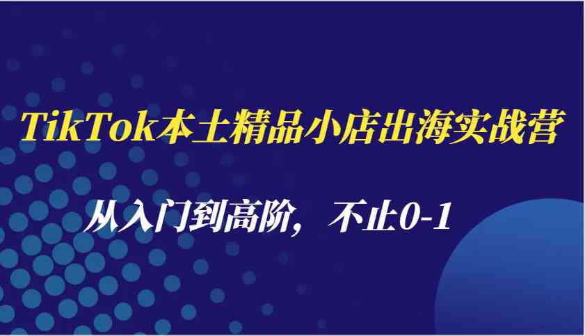 TikTok本土精品小店出海实战营，从入门到高阶，不止0-1-三六网赚