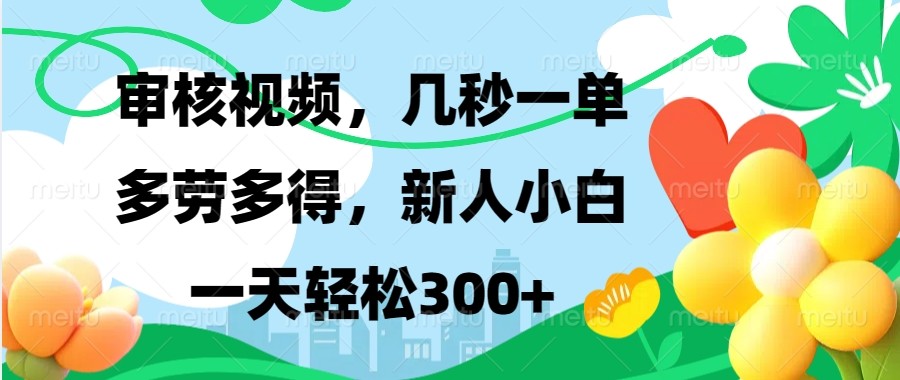 审核视频，几秒一单，多劳多得，新人小白一天轻松300+-三六网赚