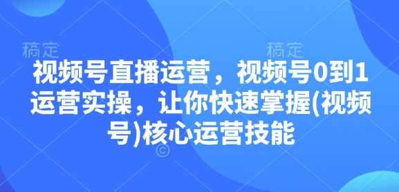 视频号直播运营，视频号0到1运营实操，让你快速掌握(视频号)核心运营技能-三六网赚