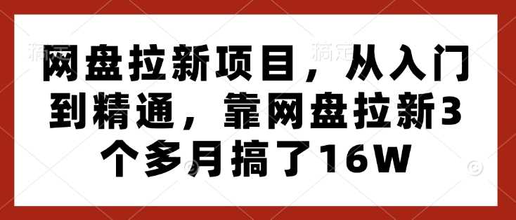 网盘拉新项目，从入门到精通，靠网盘拉新3个多月搞了16W-三六网赚