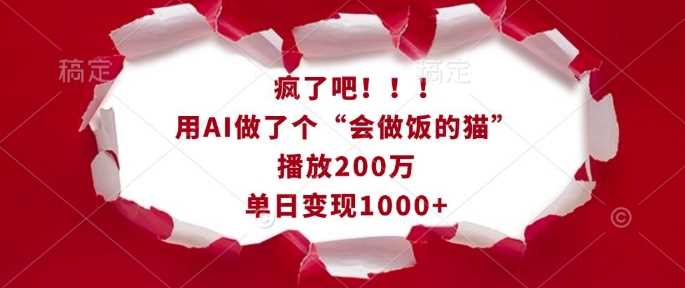 疯了吧！用AI做了个“会做饭的猫”，播放200万，单日变现1k-三六网赚