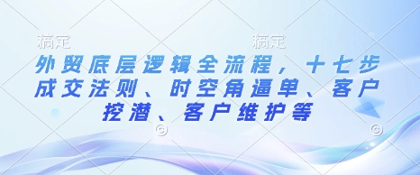 外贸底层逻辑全流程，十七步成交法则、时空角逼单、客户挖潜、客户维护等-三六网赚