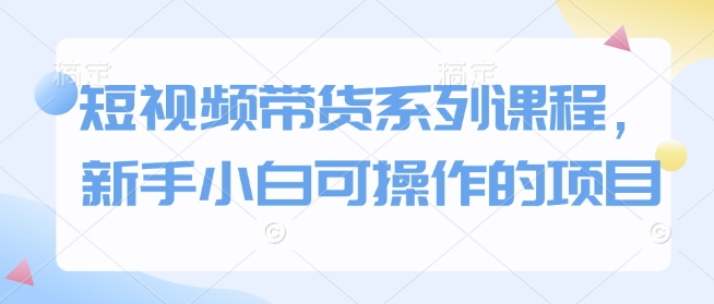 短视频带货系列课程，新手小白可操作的项目-三六网赚