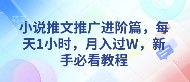 小说推文推广进阶篇，每天1小时，月入过W，新手必看教程-三六网赚