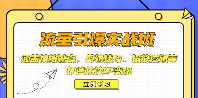 流量引爆实战班，涵盖情绪触点，剪辑技巧，投放逻辑等，打造女性IP变现-三六网赚