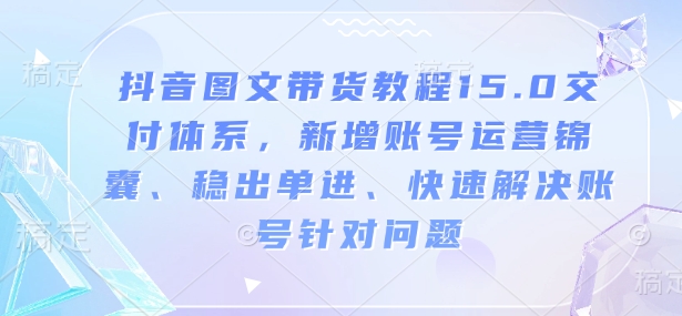 抖音图文带货教程15.0交付体系，新增账号运营锦囊、稳出单进、快速解决账号针对问题-三六网赚